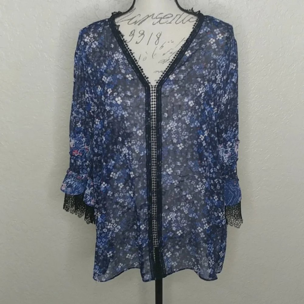 T Tahari Sheer Floral Top